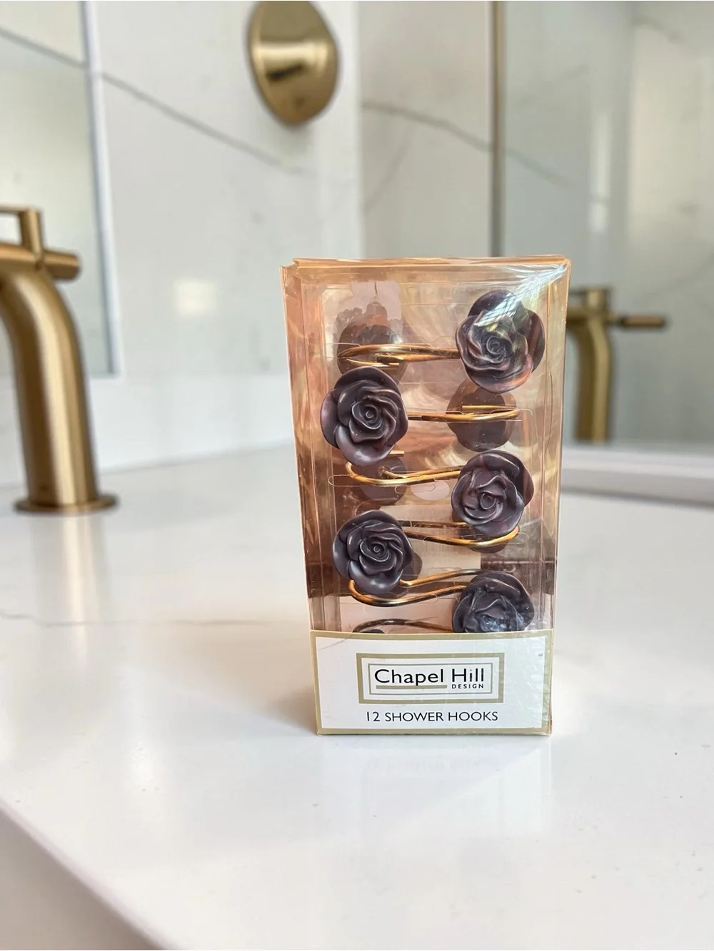 Chapel Hill Hand Painted Rose Shower Hooks in Bordeaux and Bronze Gold-Set of 12